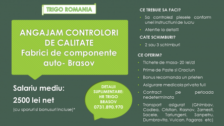 Angajam controlori de calitate in Brasov