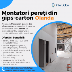 Angajam Montatori pereți din gips-carton pentru o companie din Olanda