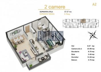 Apartament 2 camere 58mp etaj 1 balcon parcare Avantgarden D-na Stanca