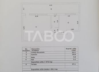Apartament 2 camere decomandat 47 mp utili + terasa 27 mp nou 2025