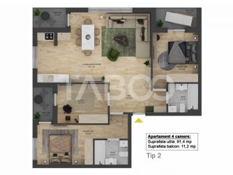 Apartament 4 camere 91 mpu ETAJ 1 si LOC PARCARE zona Doamna Stanca 