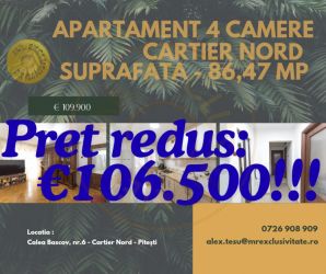 Apartament 4 camere - Nord - Impecabil - foarte spatios 86,47 MP