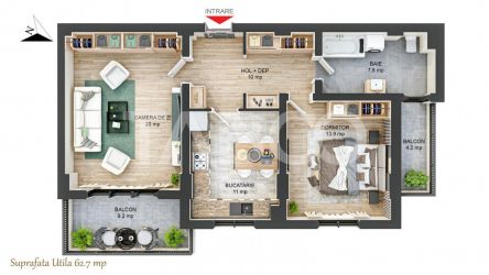 Apartament de 63 mpu 2 camere 2 balcoane ANSAMBLU REZIDENTIAL NOU 2024