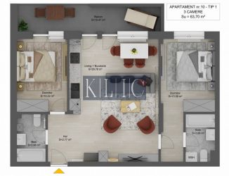 Apartament de vanzare 3 camere Sibiu Doamna Stanca 64mpu finisat cheie