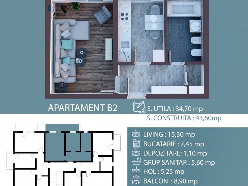 Apartament nou de vanzare, o camera Decomandat  Poitiers -4