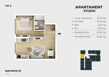 Apartament tip studio/ Piscina exterioara / Direct dezvoltator