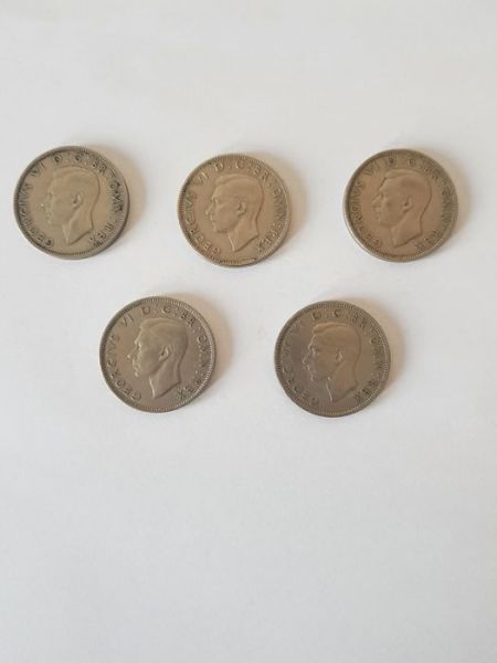 Set 5 monede de 2 shillingi, George VI, 1947-51 (ani consecutivi)-2