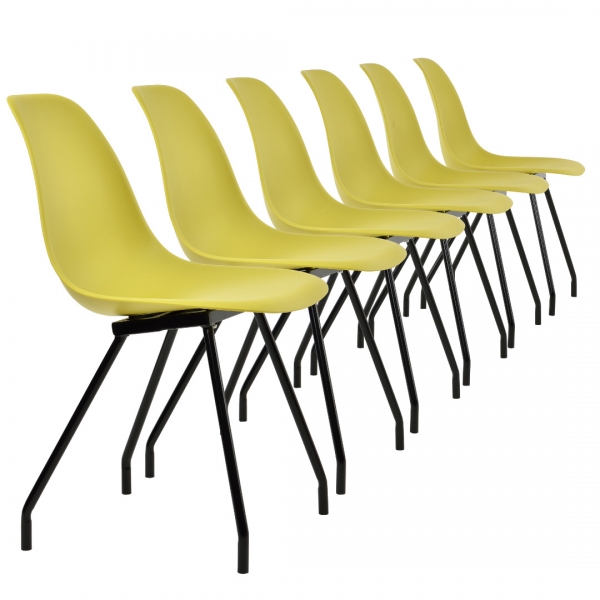 Set 6 scaune bucatarie, en.casa, 83 x 46 cm, plastic PP, galben-mustar-1