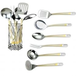 Set ustensile de bucatarie,inox, 7 piese, suport inclus