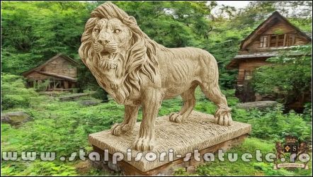 Statuetă leu mare în picioare, maro antichizat, model S33.