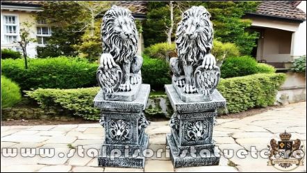 Statuetă leu, soclu, gri antichizat.