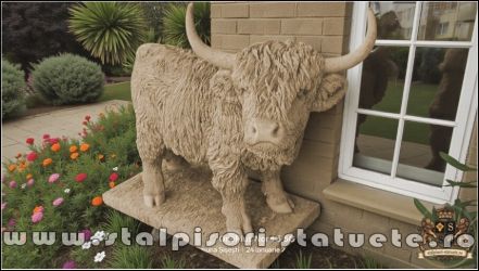 Statuetă văcuță Highland, galben patinat, model S106.