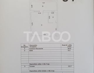 Studio in suprafata de 36 mp +  terasa nou finisaje premium